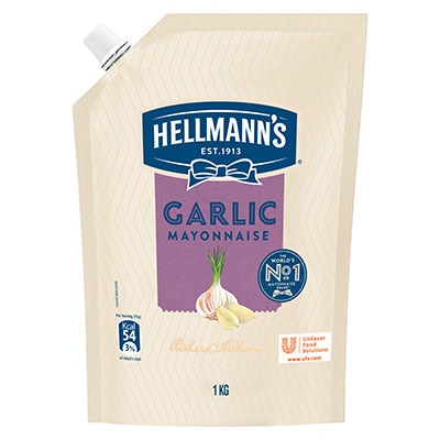 Hellmann’s Garlic Mayonnaise 12x1kg - Hellmann’s Garlic Mayonnaise delivers a well balanced garlic flavour that enhances the taste of your dishes.