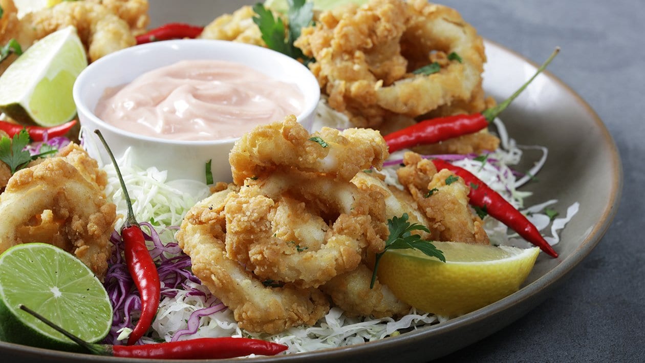 Chilli Lime Calamari Rings with Coleslaw Salad – - Recipe