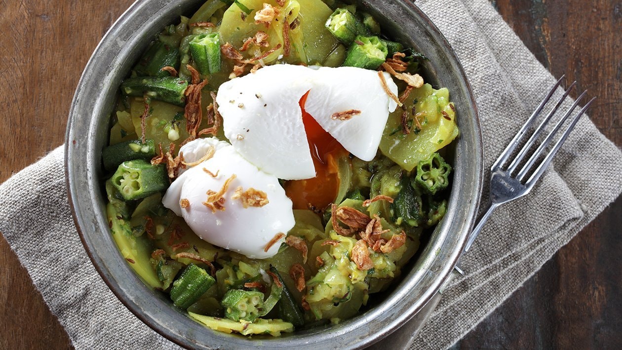 Okra and Eggs on Potatoes – - Recipe
